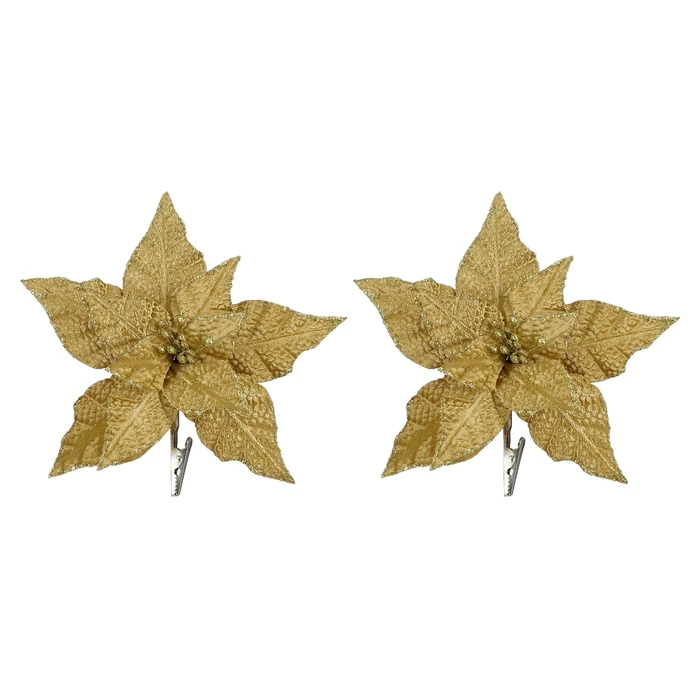 Clip Poinsettia Set of 2 18cm - Gold