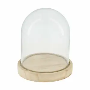 Glass Bell with Wooden Base Size : 13cm