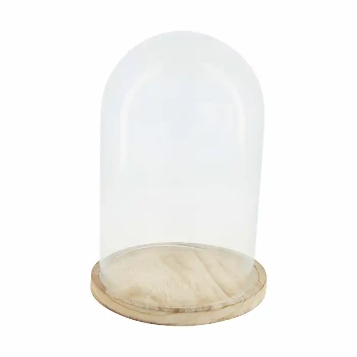 Glass Bell with Wooden Base Size : 25cm