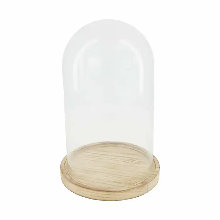 Glass Bell with Wooden Base Size : 28cm