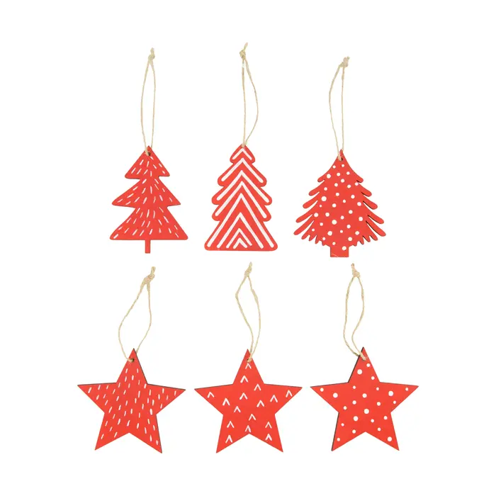 Hanging Ornament 9cm - Star Tree 6 Assorted