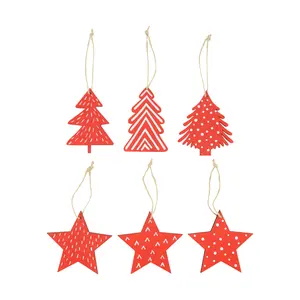 Hanging Ornament 9cm - Star Tree 6 Assorted