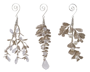 Hanging Ornament Leaf 18cm - 3 Assorted Glitter