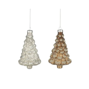 Hanging Ornament Tree Glass 13cm Assorted - Brown Silver 2 Assorted