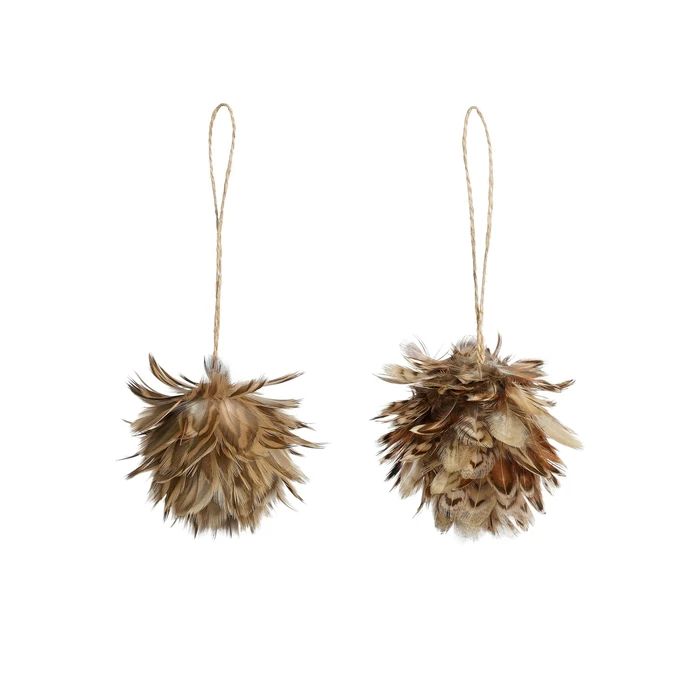 Ornament Ball Feather Brown - H8Xd8cm