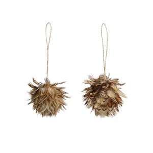 Ornament Ball Feather Brown - H8Xd8cm