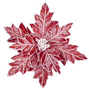 Poinsettia Head Red 12" Frosted with Pointy Edges