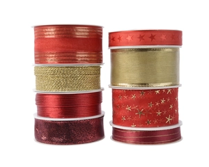 Ribbon 400x1.5cm - 8 Assorted Red Gold