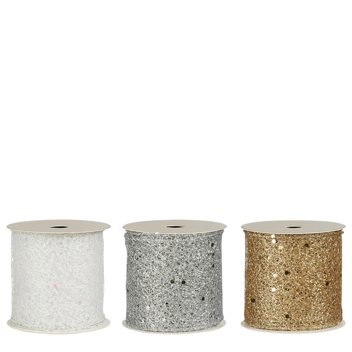 Ribbon Silver Champagne White 3 Assorted - 270x6.5.