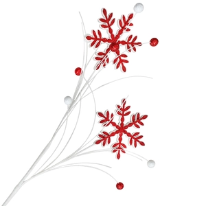 Spray Snowflake 28.5" X 2 Red and White with Mini Balls Glitter