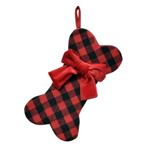 Stocking 14" - Dog Bone Red Black Plaid