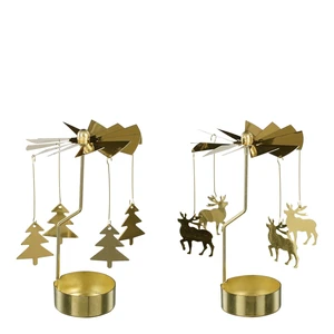 Tealight Holder Deer Tree Gold 2 Assorted - 13cm