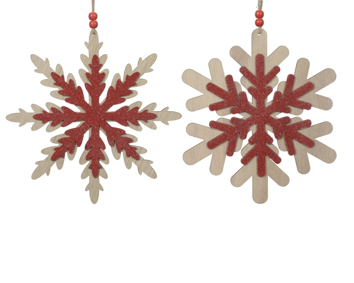 Wooden Snowflake Red 20cm - 2 Assorted Red