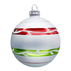 Xmas Ball 3" White Matt with Red/Green Line