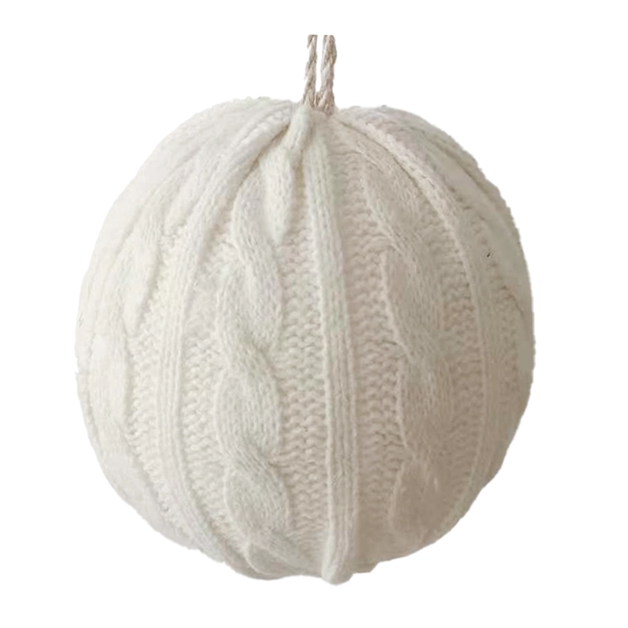 Xmas Ball 4" White Knitted Fabric