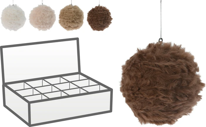 Xmas Ball 80mm Faux Fur - 4 Assorted