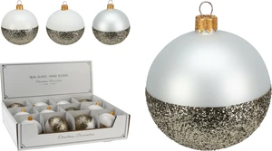 Xmas Ball 80mm White/Gold - 3 Assorted