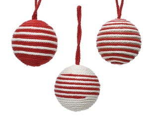 Xmas Ball 9cm Polyester Cotton - 3 Assorted White Red